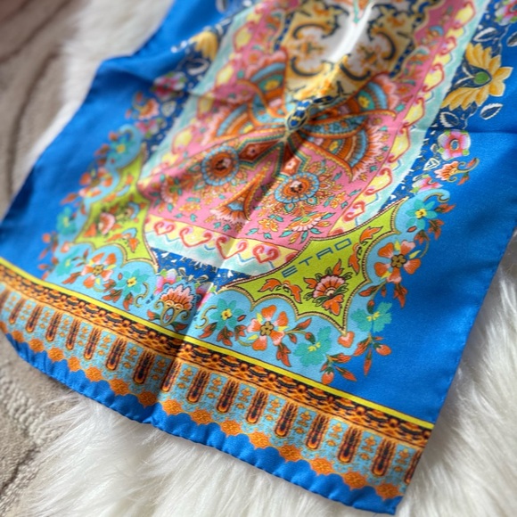 Etro Silk Azure Floral Jewel Scarf - Picture 5 of 9